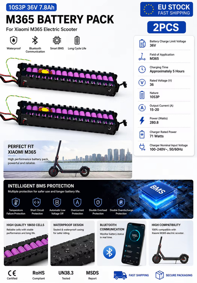 36V 7800mAh Li-Ionen-Akku in Schwarz für Elektroroller M365 und M365 Pro - Bild 4