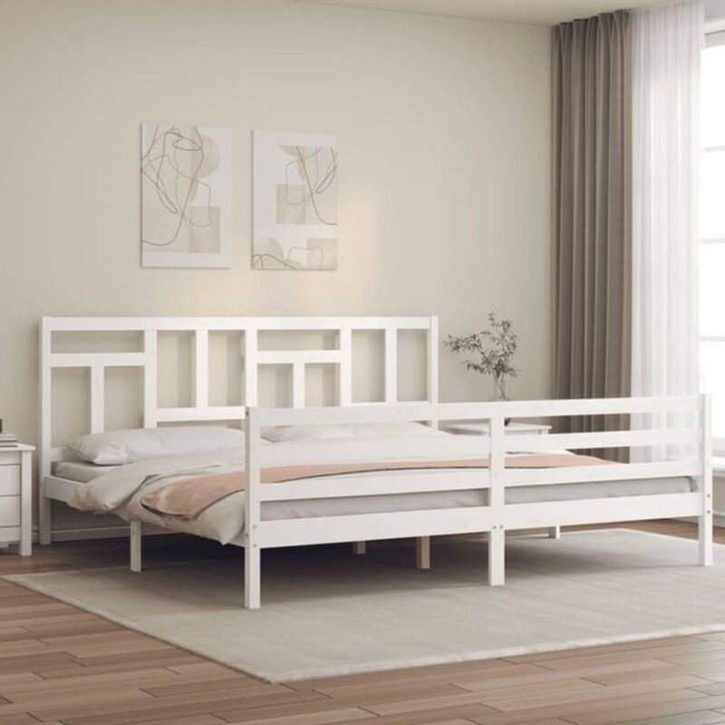 Massivholzbett mit Kopfteil von Vidaxl aus Kiefer in Weiß, Skandinavisch Design, B/T: 200 x 200 cm - Bild 1