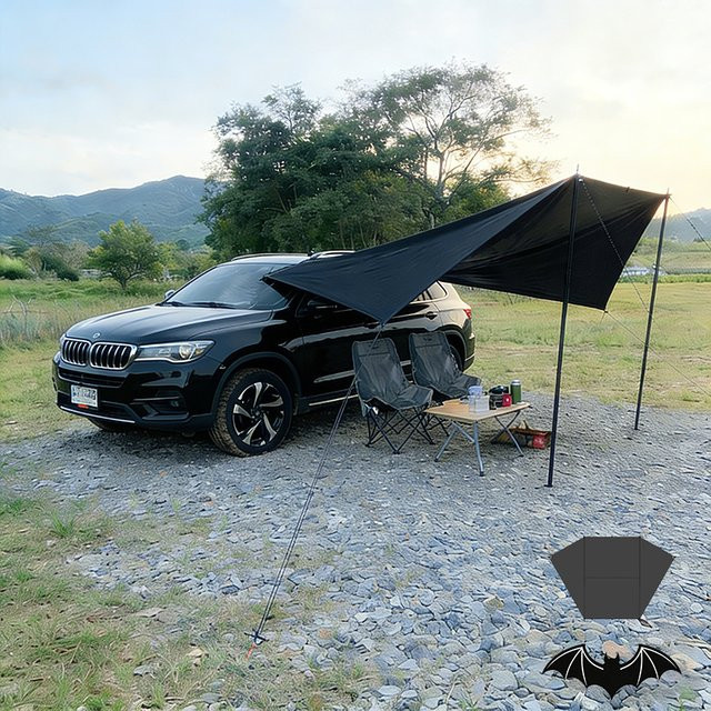 Fledermausförmige Auto-Seitenmarkise mit schwarzer Beschichtung für SUV, Van und Limousine, Wasserdichtes Camping-Zelt, B/H: 3 x 2 m - Bild 1
