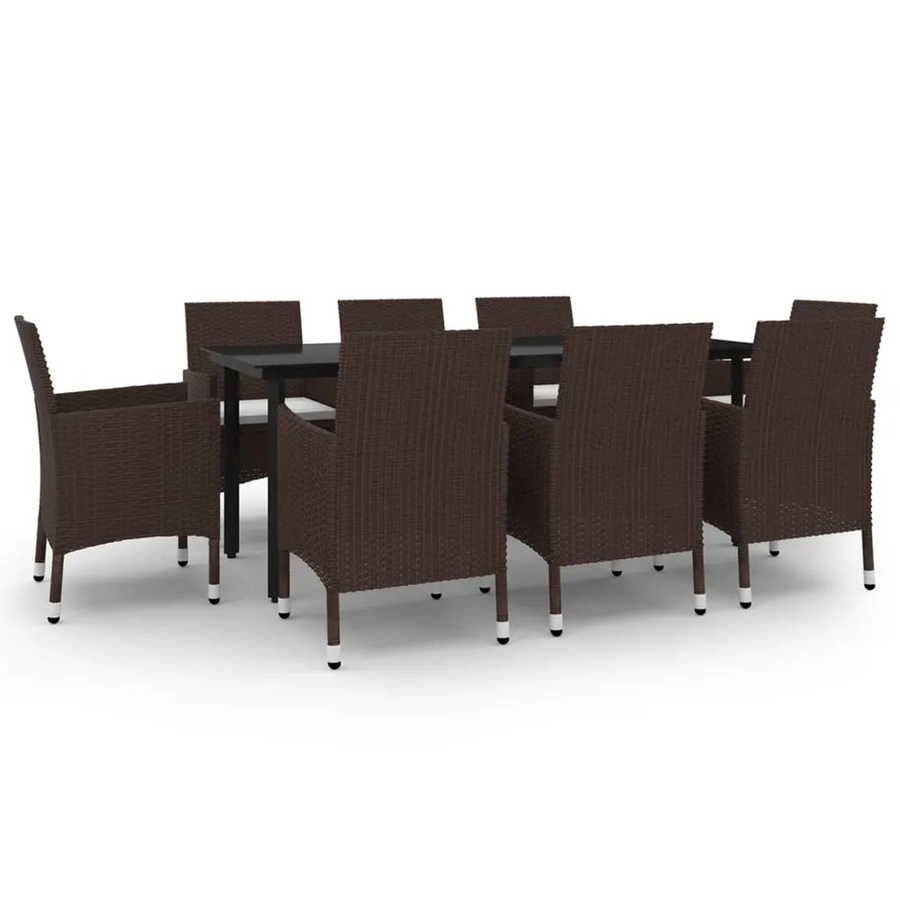 vidaXL 9-teilige Garten-Essgruppe aus Poly Rattan und Glas in Braun mit Auflagen - Bild 2