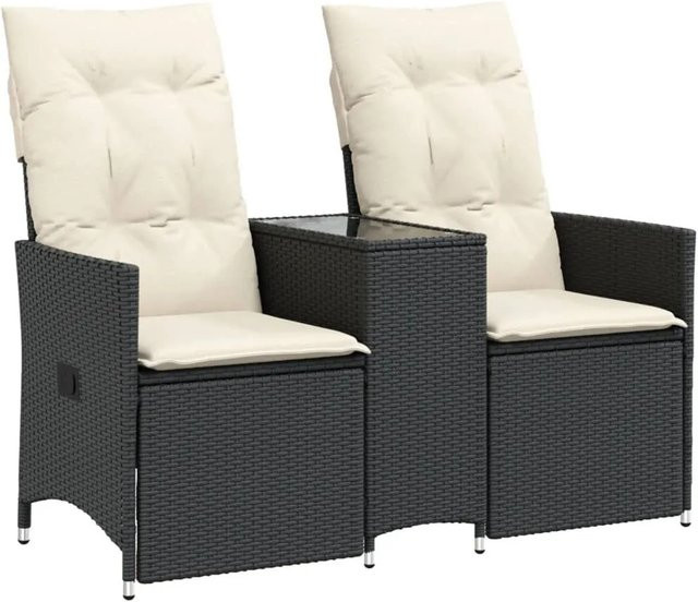 vidaXL Gartensofa 2-Sitzer mit Tisch aus schwarzem PE-Rattan und Metallrahmen, inklusive UV-beständiger Polsterung - Bild 1