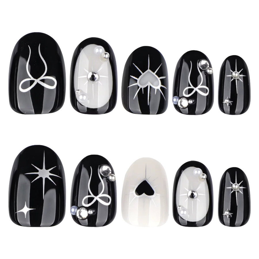 YADORNOS Press On Nails, 24 Stück, schwarz, Mandelform, Glänzend - Bild 5
