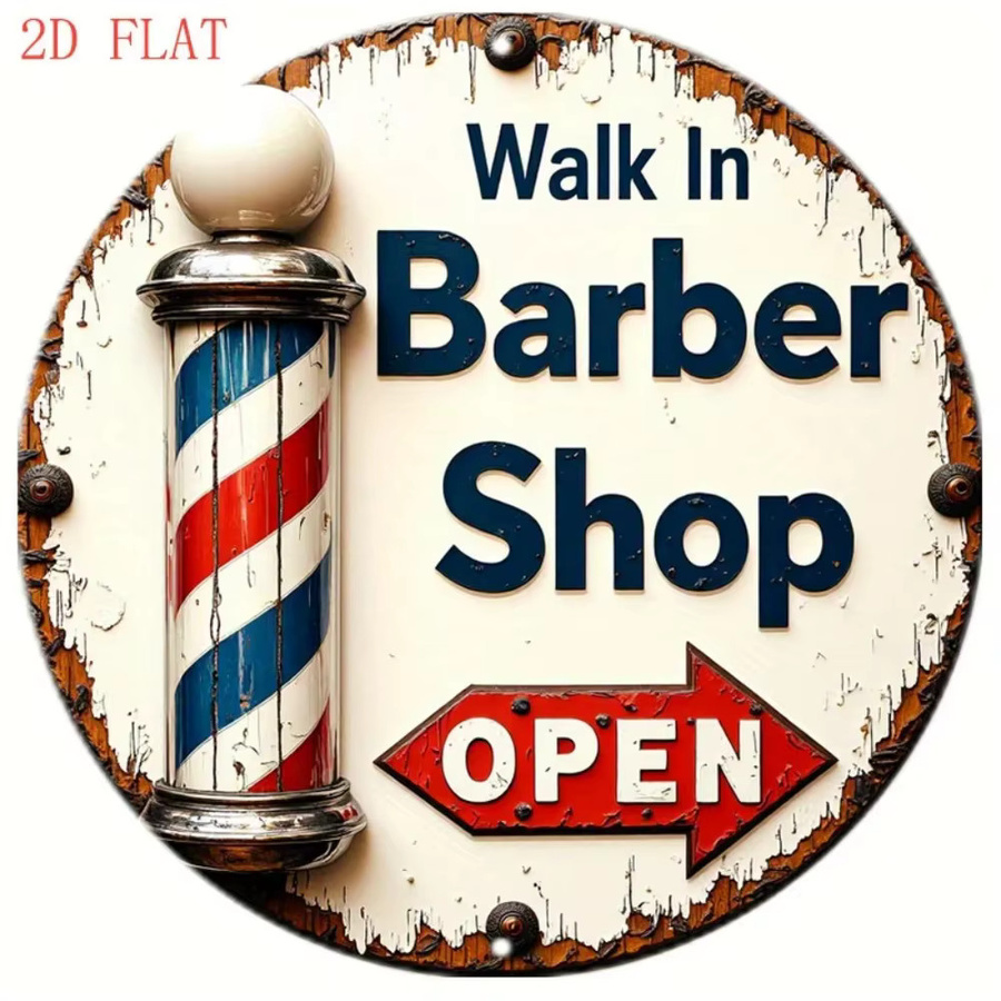 CIFBUY Vintage Barbier-Shop Metall-Wanddekoration mit Retro Walk In Schild in Rot-Blau-Multicolor - Bild 2