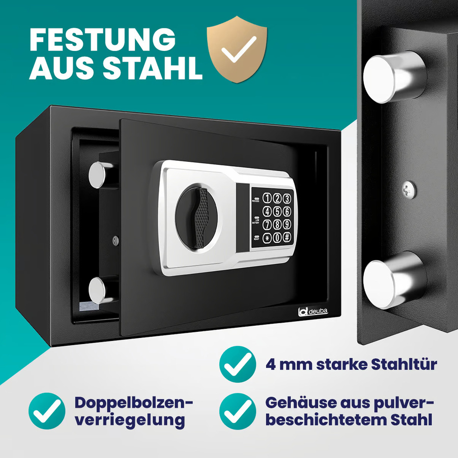 Deuba Elektrischer Möbeltresor Safe Grau B/T/H: 31 x 20 x 20 cm - Bild 2