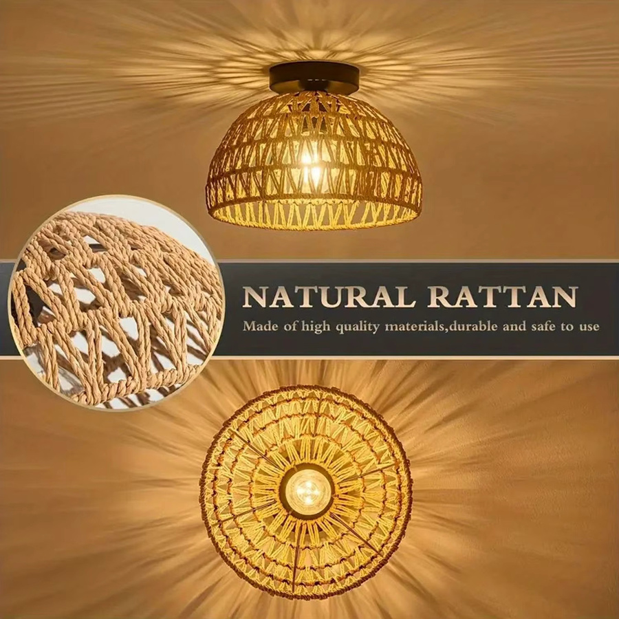 IRALAN Pendelleuchte aus Bambus und Rattan im Boho-Stil, Schwarz, Handgefertigte Deckenlampe für dein Wohnzimmer - Bild 3