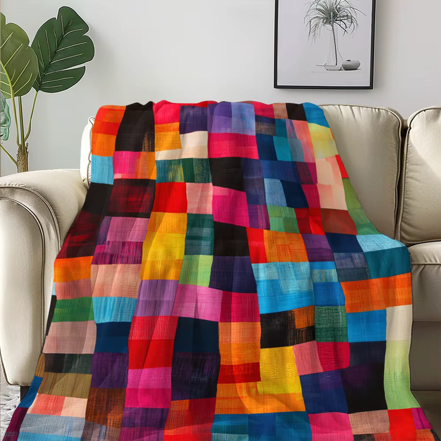 VIKAMA Aquarellgitter Decke mit modernem geometrischem Design in Multicolour, weiche und bequeme Decke für Schlafzimmer oder Sofa sowie als tragbare Reisedecke - Bild 4