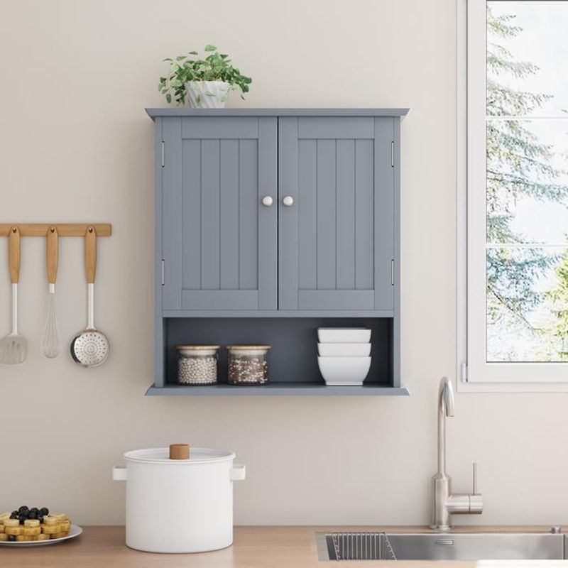 MUVOE Badezimmerschrank Wandregal aus wasserfestem MDF in Grau mit modernem Design, B: 19,8 cm, H: 60 cm - Bild 2
