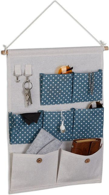 Relaxdays Hängeorganizer aus Baumwolle in Blau mit 7 Fächern, B/H/T: 60 x 39 x 2 cm - Bild 1