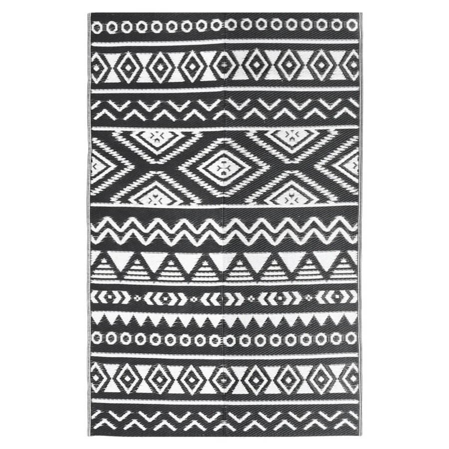 vidaXL Outdoorteppich mit Jacquard-Muster in Schwarz, B/T: 190 x 290 cm, Polypropylen (PP) - Bild 2