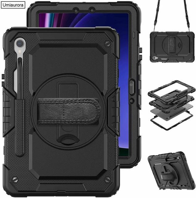 Stoßfeste Silikon Armor Tablet-Hülle für Samsung Galaxy Tab S11 S10 S9 FE Plus S8 S7 A11 mit Ständer Funktion in Schwarz - Bild 1