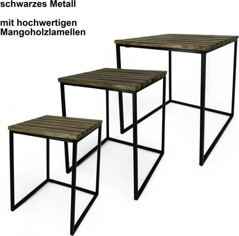 NOOR living Beistelltisch-Set aus Mangoholz und Metall in Schwarz, B/T/H: 39 x 39 x 54 cm - Bild 1