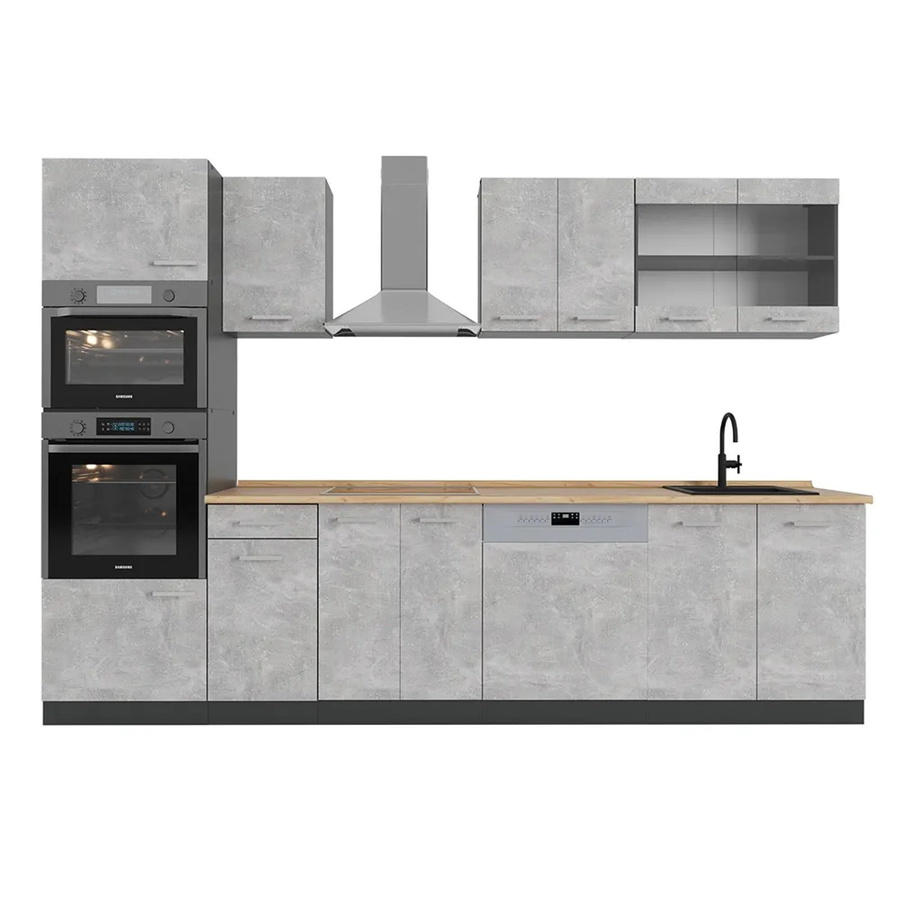 Vicco R-Line Küchenzeile Beton Anthrazit und Eiche mit Hochschrank, Breite: 300 cm - Bild 2