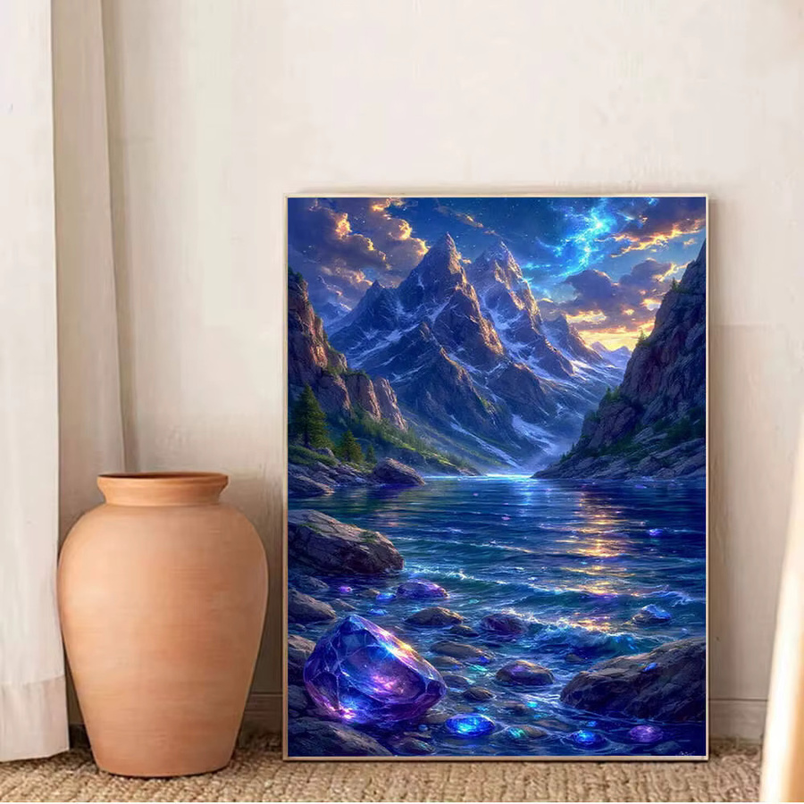 Huacan Diamant-Mosaik Set Berglandschaft und Meer als Stickerei mit Fantasy-Strasssteinen zur Heimdekoration - Bild 4