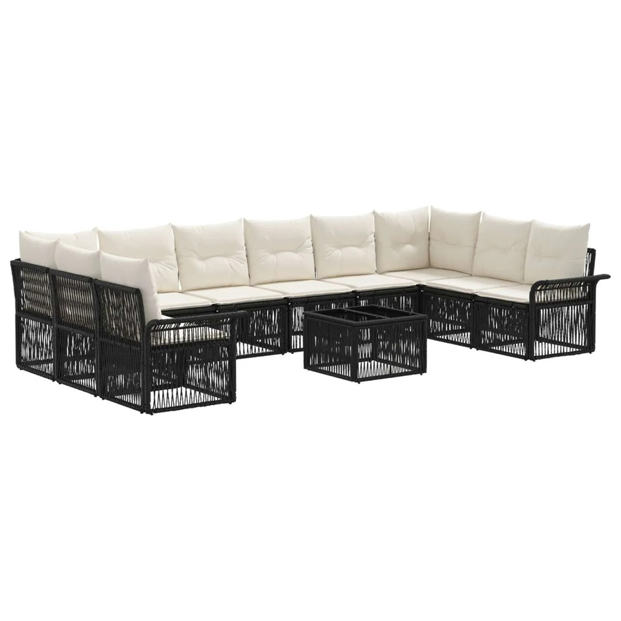 vidaXL Gartensofa-Set 11-tlg. in Schwarz mit Poly-Rattan, Eckelementen, Ottomane und Couchtisch, wetterfest mit Polsterung und Kissen - Bild 2