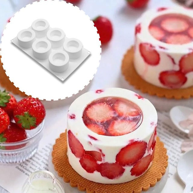 Runde Silikon-Backform mit 6 Mulden in Weiß für Dessert, Pudding oder Mousse - Bild 1