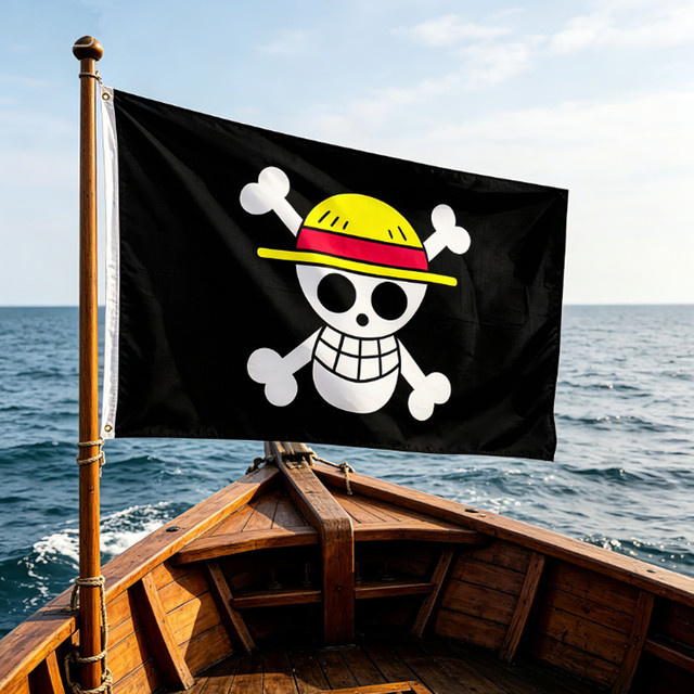 Bandai One Piece Piratenflagge Wanddekoration mit Totenkopf, B: 150 cm, H: 90 cm - Bild 1