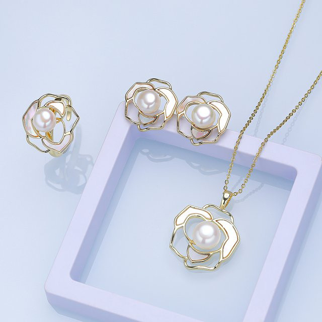 Lina Jw Schmuck-Set, Perlen, Sea Shell Anhänger, Ohrringe, Ring, Damen - Bild 1