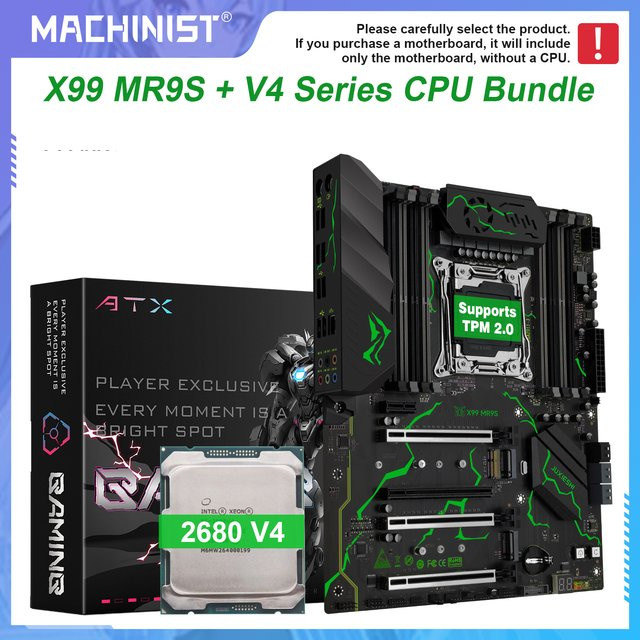 MACHINIST X99 MR9S Motherboard Kit mit Xeon E5 2680 V4 CPU, DDR4, NVME M.2, SATA und WIFI, Schwarz - Bild 1