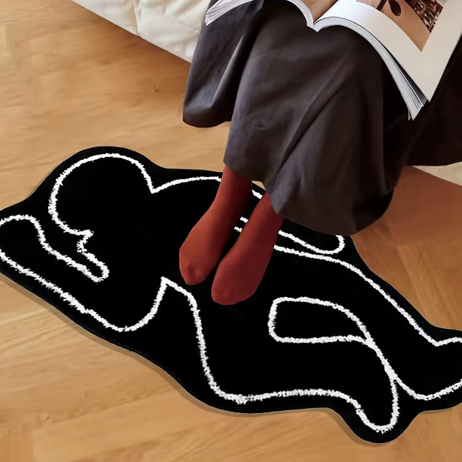 VIKAMA Plüsch-Humanoid-Teppich in Schwarz, waschbarer Kunstfell-Teppich mit abstraktem Schattenmotiv für Wohnzimmer und Schlafzimmer - Bild 3