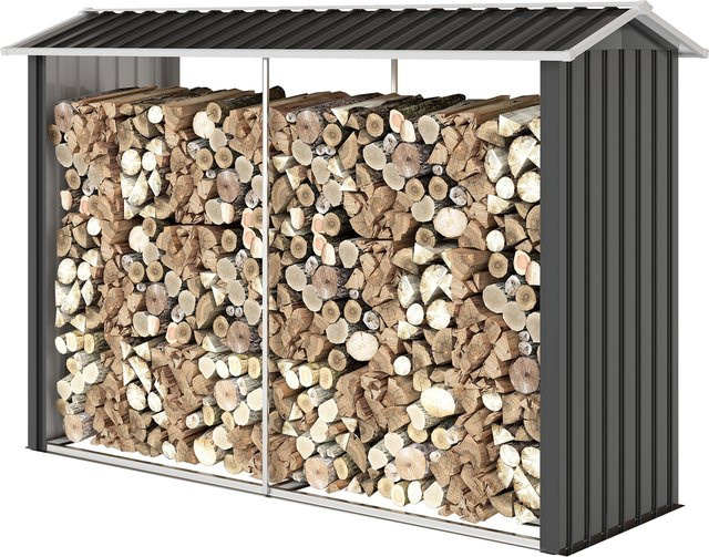 Outsunny Holzschuppen aus Stahl für Brennholz mit geneigtem Dach und angehobener Basis, Schwarz, B: 240 cm, T: 86 cm, H: 160 cm - Bild 1