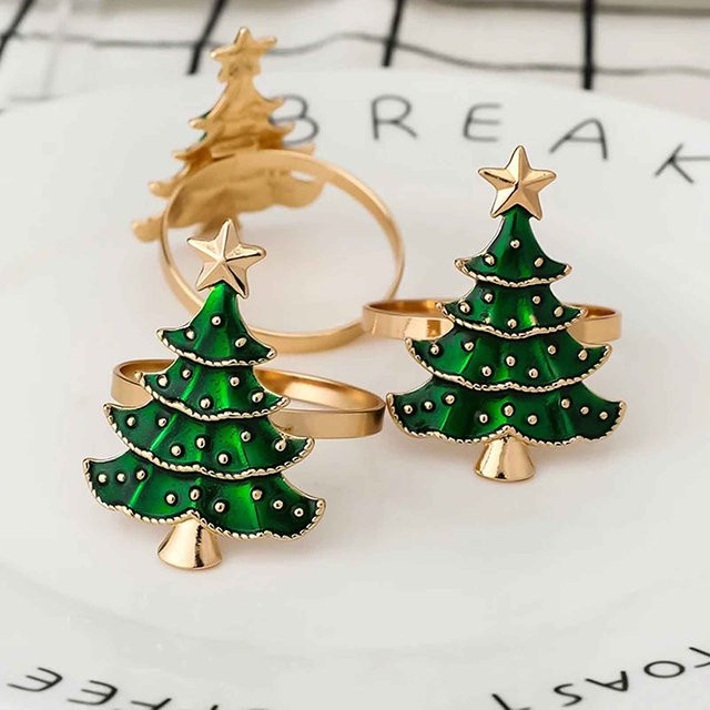 6er Set Weihnachts Serviettenringe mit Tannenbaum-Ornamenten aus Metall für deine Tischdekoration zu Weihnachten und Neujahr - Bild 1