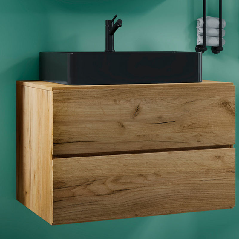 VCM Waschplatz-Set Lendas 2-tlg. mit schwarzem Keramik-Waschbecken und braunem Unterschrank, Breite: 80 cm - Bild 3