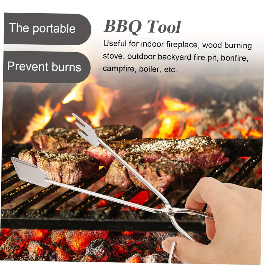 3-teiliges YOCITY BBQ-Werkzeugset aus Edelstahl in Silber für Fleisch, Gemüse und Holzkohle - Bild 3