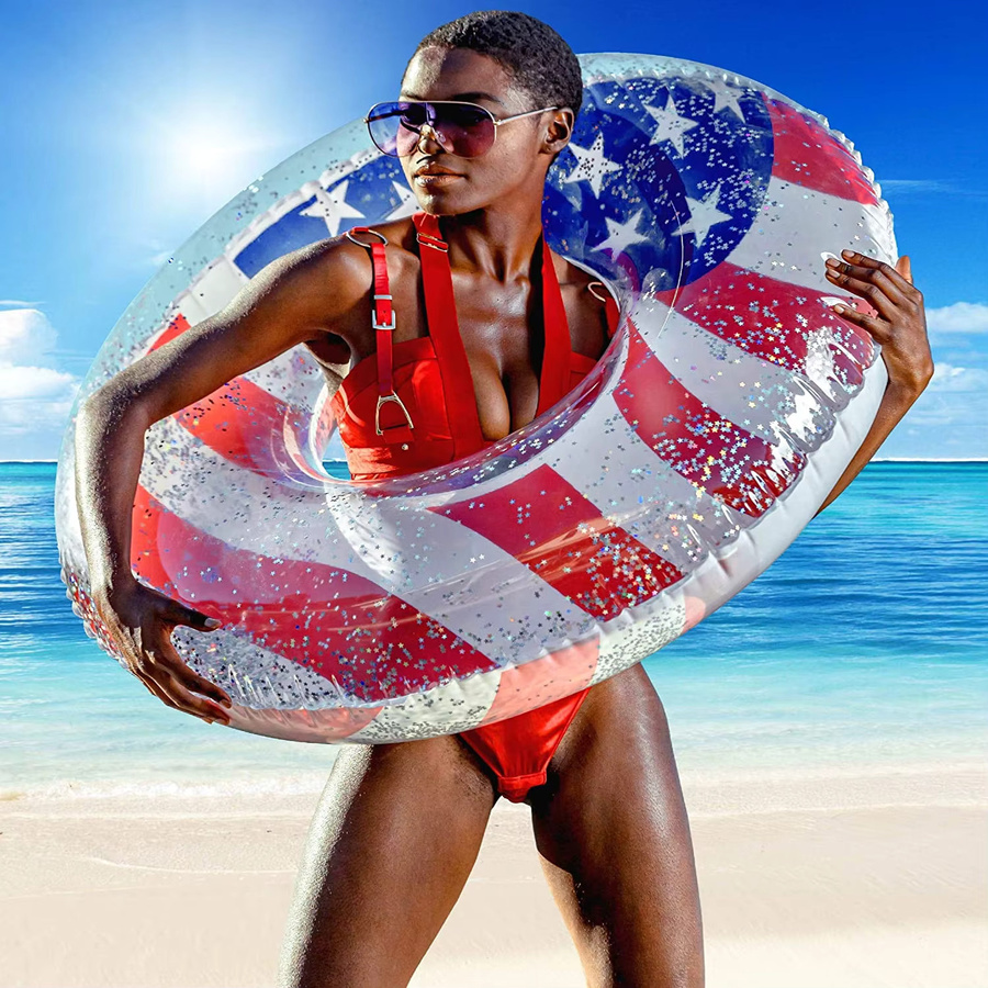 Sparkling American Flag Inflatable Swimming Ring, UV-Resistant, Pool Float - Bild 3