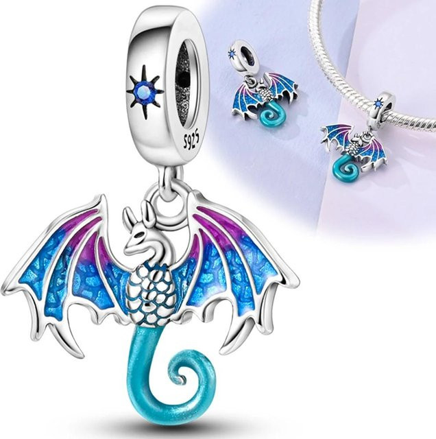 Anhänger 925 Silber, Jurassischer T-Rex Fliegender Drache, Perlen, Damen - Bild 1