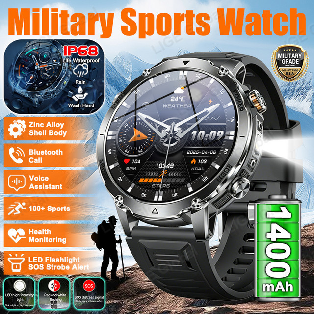 LIGE Smartwatch, Herren, Schwarz, Silikon, Wasserdicht - Bild 1