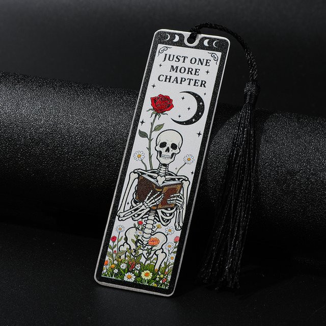 Gothic-Lesezeichen aus Metall mit Schädel und Rosen Design - Bild 1