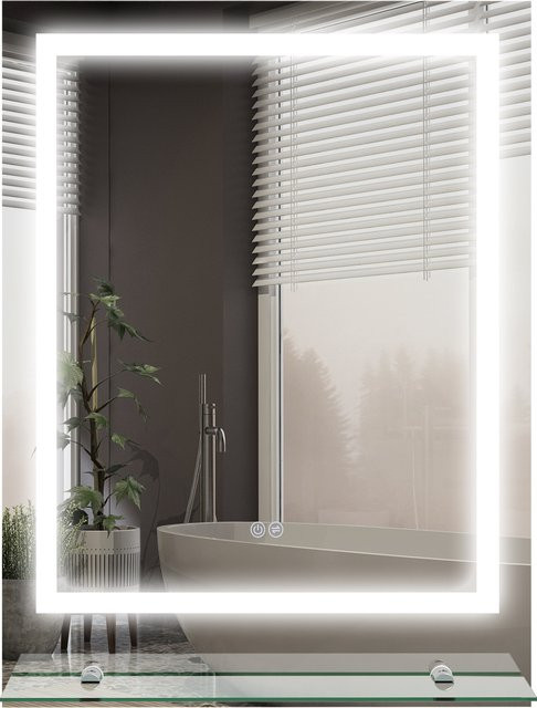 Aosom Rechteckiger LED-Badezimmerspiegel mit Glasregal in Weiß, dimmbar mit Touchschalter und Antibeschlag-Funktion, B: 80 cm, H: 60 cm - Bild 1