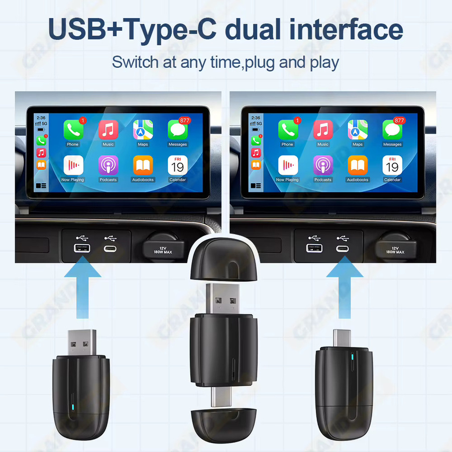 Grandnavi Kabelloser CarPlay und Android Auto Adapter mit WLAN und USB Typ-C Plug&Play in Schwarz - Bild 3