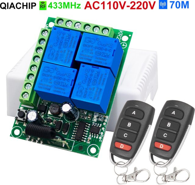 QIACHIP Universal Wireless Fernbedienung 433MHz mit 4CH Relais Modul Empfänger und 4B Sender für Garagentor und Licht AC110V 220V Multicolor - Bild 1