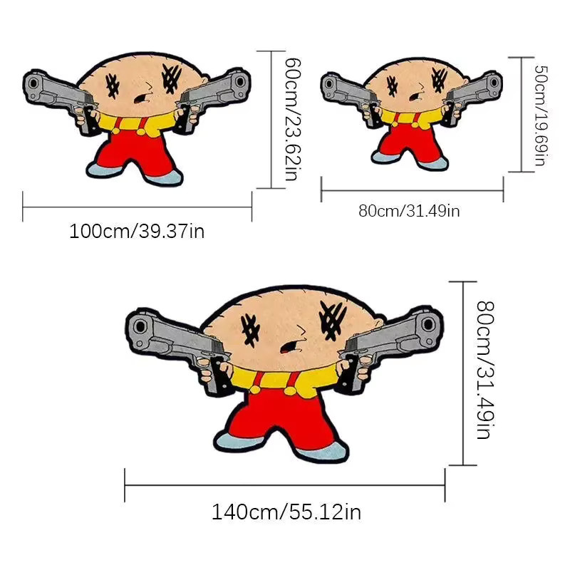 VIKAMA Stewie Griffin Bodenteppich in Multicolour, rutschfeste Matte mit Motiv für Schlafzimmer und Gaming-Raum - Bild 3