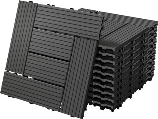 ECD Germany WPC Terrassenfliesen Anthrazit in Holzoptik, 55er Set mit Klick-System, B/T: 30 x 30 cm - Bild 1