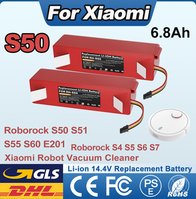 Xiaomi Ersatzakku für Roboter-Staubsauger Roborock S50 S51 S55 S60 S5 S6 S7 S4, Li-Ion Akku, 14,4 V, 6,8 Ah, Rot - Bild 1