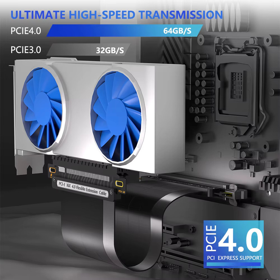T.F.SKYWINDINTL PCIe 4.0 x16 Hochgeschwindigkeits-Riser Grafikkarte Verlängerungskabel in Schwarz und Silber für RTX3090ti und RX6900XT - Bild 4
