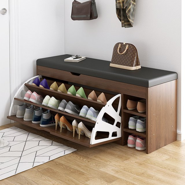 LIUSHADUOLA Schuhschrankbank aus Holz mit Sitzpolster aus Kunstleder in Grau - Bild 1