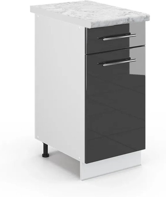 Vicco Küchenunterschrank Fame-Line in Anthrazit Hochglanz und Weiß mit Marmor-Optik, B/T/H: 40 x 60 x 82 cm - Bild 1