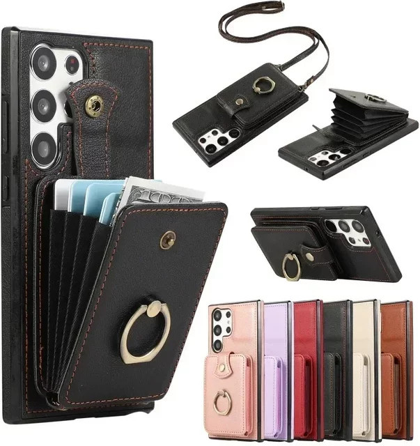 Leder Umhängetasche Wallet Card Holder Cover für Samsung Galaxy S25 Ultra S24 S23 FE S22 Plus A15 A33 A25 A16 A06 A36 A26 A56 in Schwarz - Bild 1