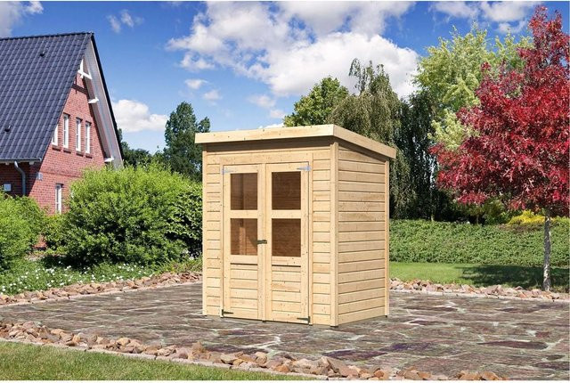 Karibu Holz-Gartenhaus Vellinge in Natur mit Pultdach und modernem Design, B: 178 cm, T: 122 cm, H: 219 cm - Bild 1