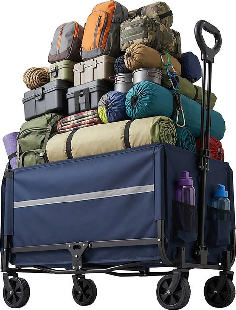 Relaxdays Bollerwagen aus Stahl in Blau, faltbar mit Heckklappe, B/T/H: 97 x 50 x 76 cm - Bild 1