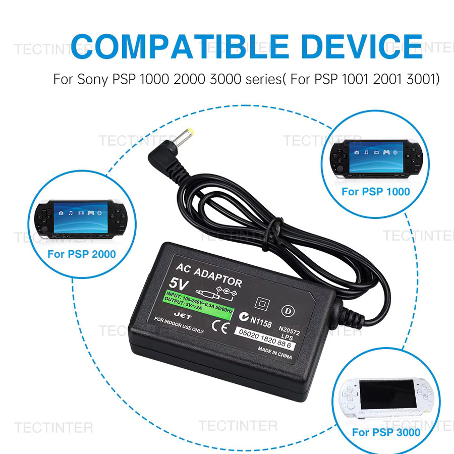 Sony AC Adapter Netzteil mit EU-Stecker für PSP 1000 2000 3000 PlayStation Zubehör, Schwarz - Bild 2