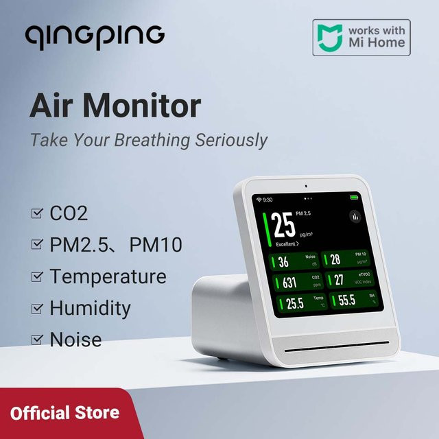 Qingping Air Monitor Gen 2 7-in-1 Luftqualitätsmessgerät in Weiß zur Messung von PM2,5, CO2, PM10, eTOVC, Lärm, Temperatur und Luftfeuchtigkeit mit Alarmfunktion - Bild 1