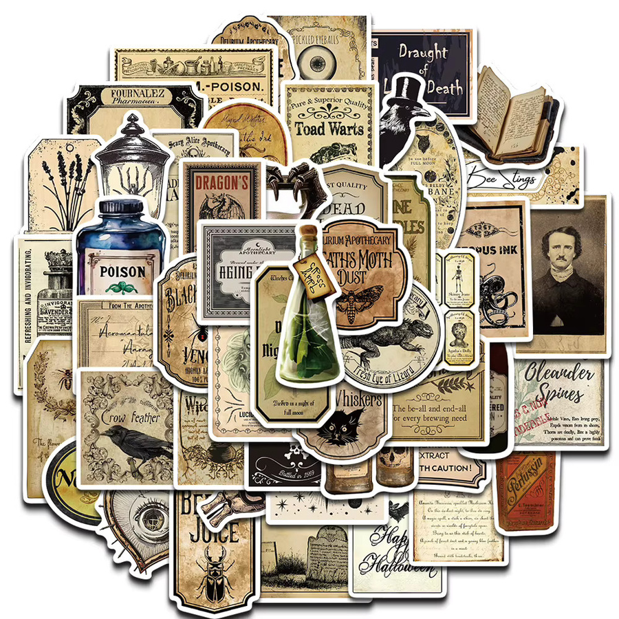 50 Stück Gothic Apotheker Medikamente Aufkleber, wasserfeste Sticker für Laptop, Skateboard und Gepäck, Mehrfarbig - Bild 2