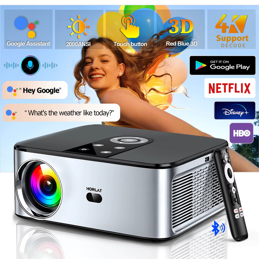 HORLAT T03 4K Projektor Android 11 Beamer in Silber mit 40000 Lumen, Full HD 1080P, 8K Unterstützung und 3D Video für Heimkino und Außenbereich - Bild 5