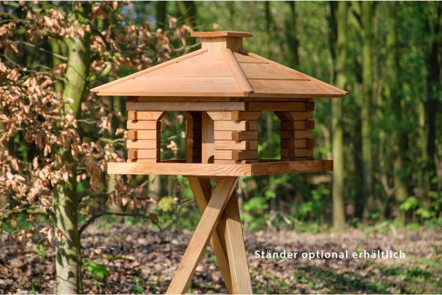 Dobar Rustikales XL-Vogelfutterhaus im Blockhaus-Stil mit dekorativem Holzdach und integriertem Futtersilo, braun - Bild 1
