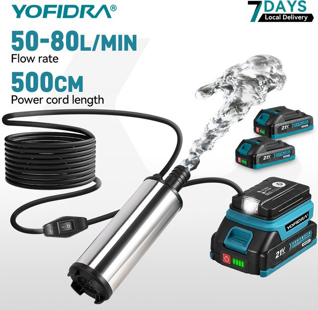 Kabellose elektrische Tauchpumpe für Makita 18V Akku in Silber mit 50-80L/min Förderleistung - Bild 1