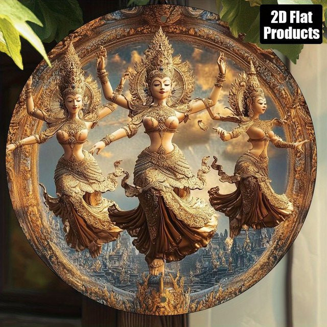Potdemiel Thai Deity Art Wandschild aus Aluminium, kreisförmig, Gold, Durchmesser: 20,32 cm - Bild 1